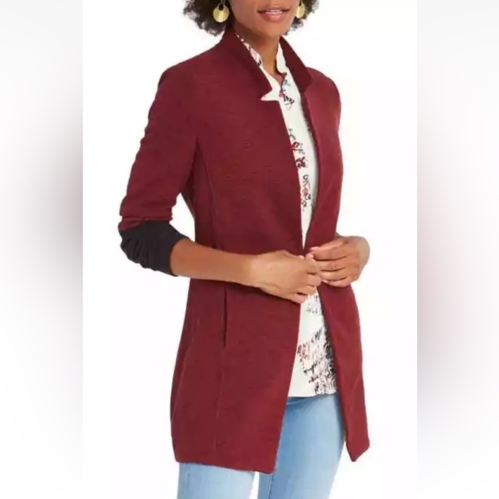Nic+Zoe Color Block Me Jacket Size Large Soft Blazer Colorblock Heathered Maroon